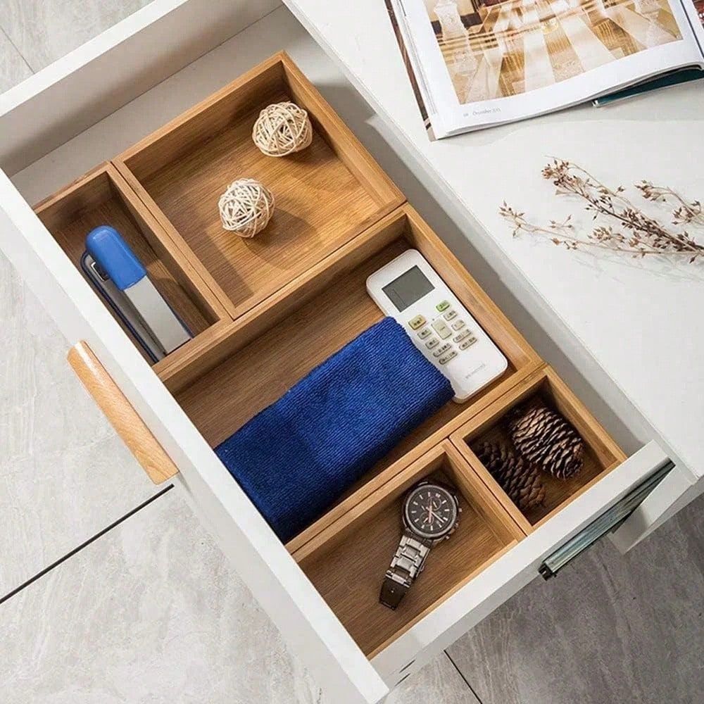 Drawer Organizer Bamboo - 조절 가능한 나무 2단 서랍 칸막이가