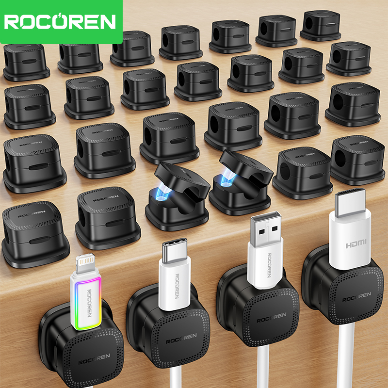 Desk Setup Cable Management - ROCOREN 30PCS 책상용 자기 케이블 정리