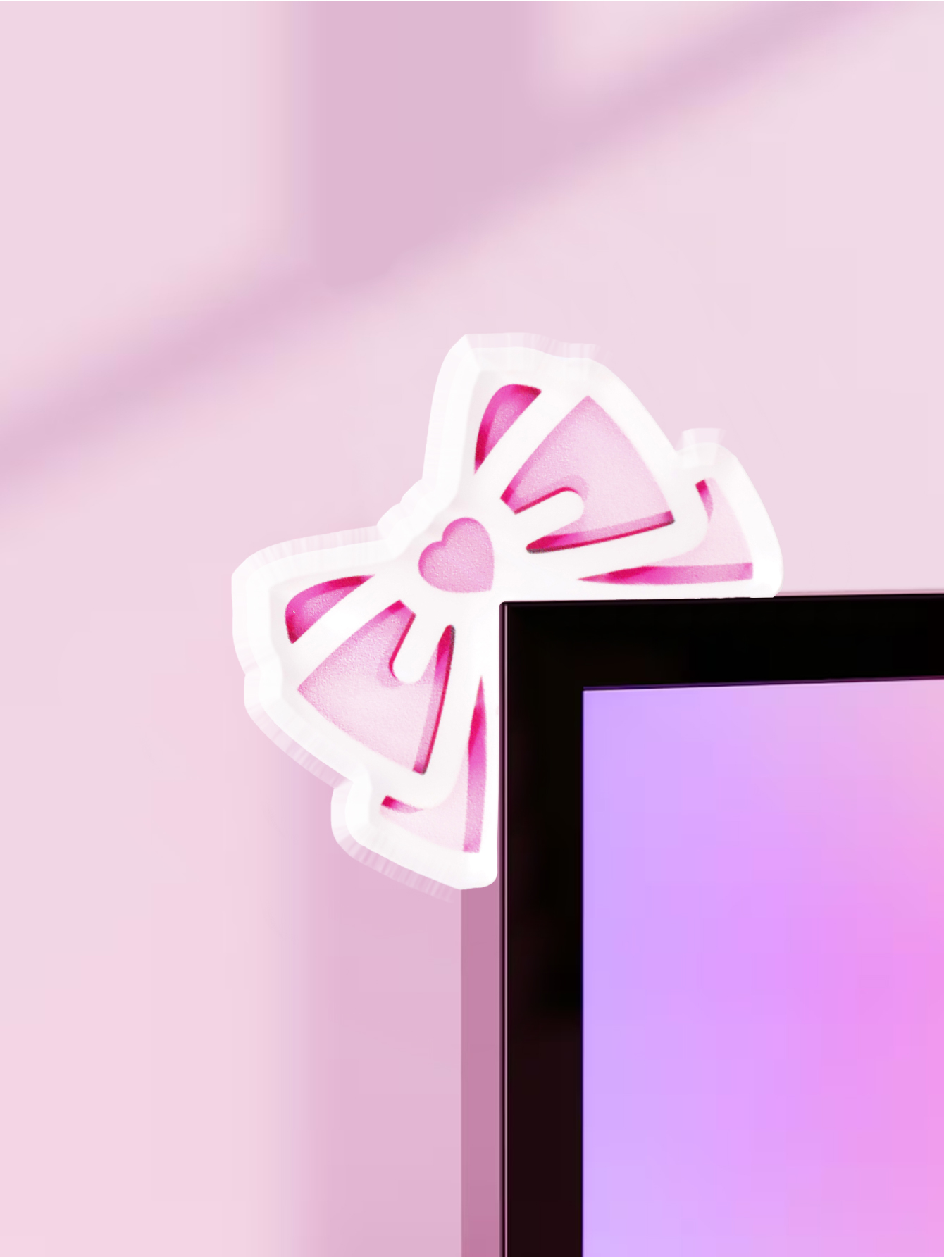 Desk Setup Design - 귀여운 리본 모니터 장식 핑크 아크릴