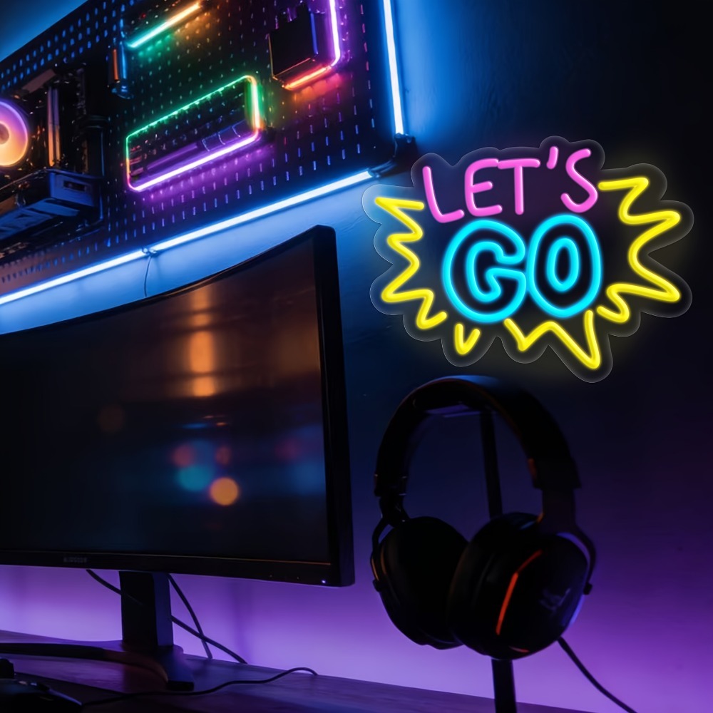LET'S GO 멀티컬러 LED 네온사인, 게임 설정, - Desk Setup Quotes 리뷰 및 가격