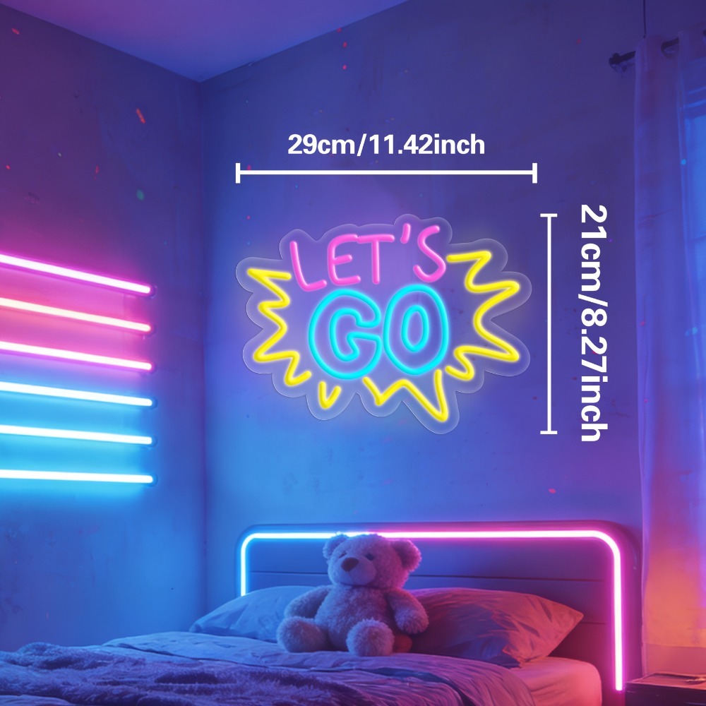 LET'S GO 멀티컬러 LED 네온사인, 게임 설정, - Desk Setup Quotes 리뷰 및 가격