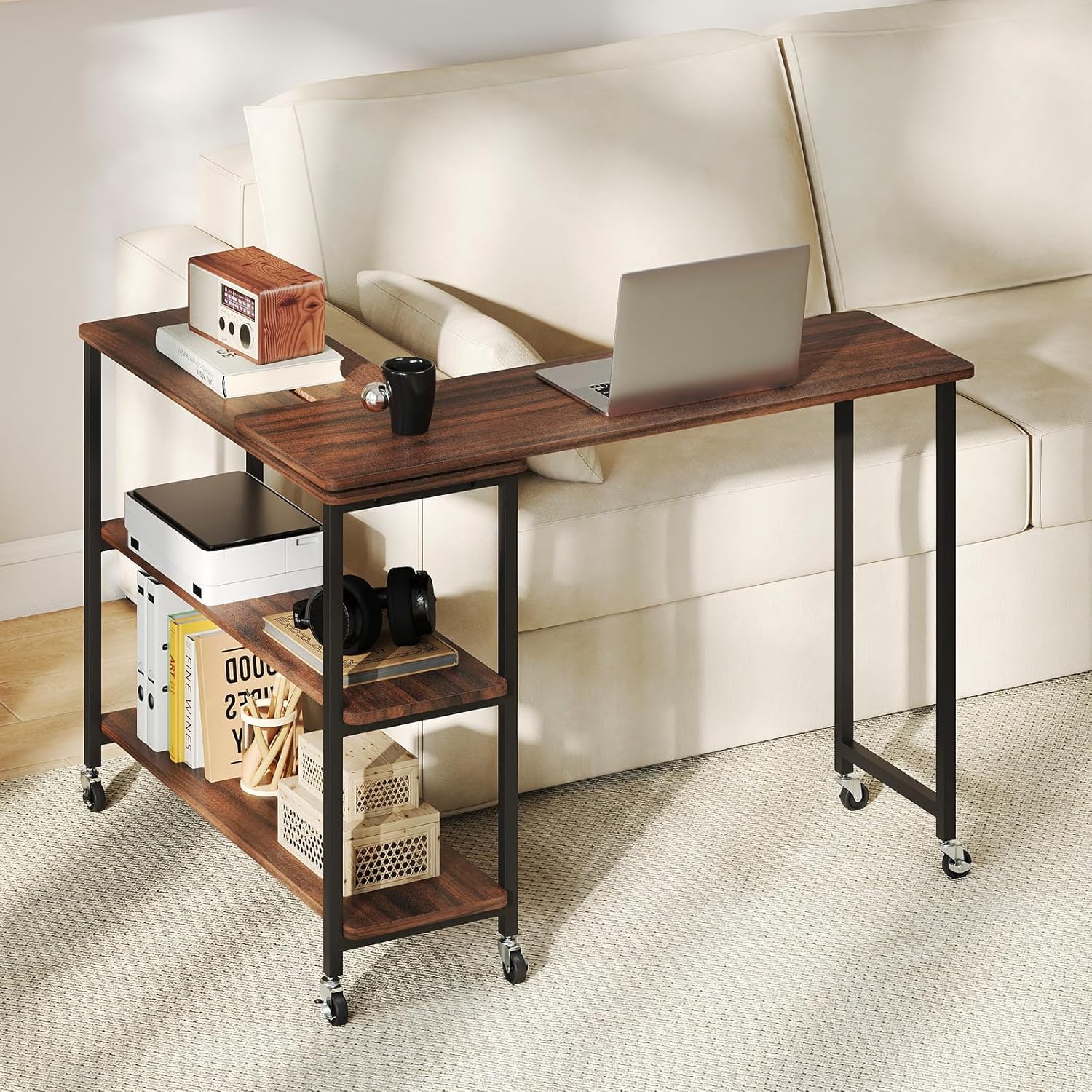 360 °   회전식 사이드 테이블, 2단 선반 및 6 - Desk Setup For Laptop 리뷰 및 가격