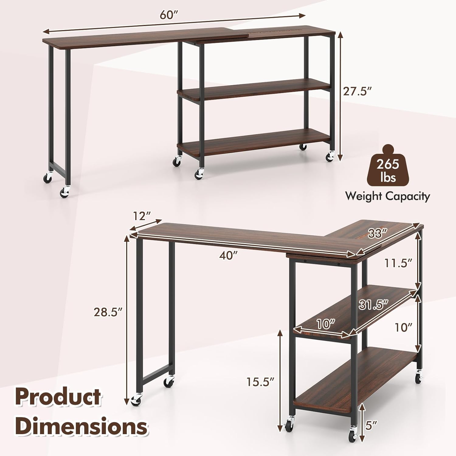 360 °   회전식 사이드 테이블, 2단 선반 및 6 - Desk Setup For Laptop 리뷰 및 가격