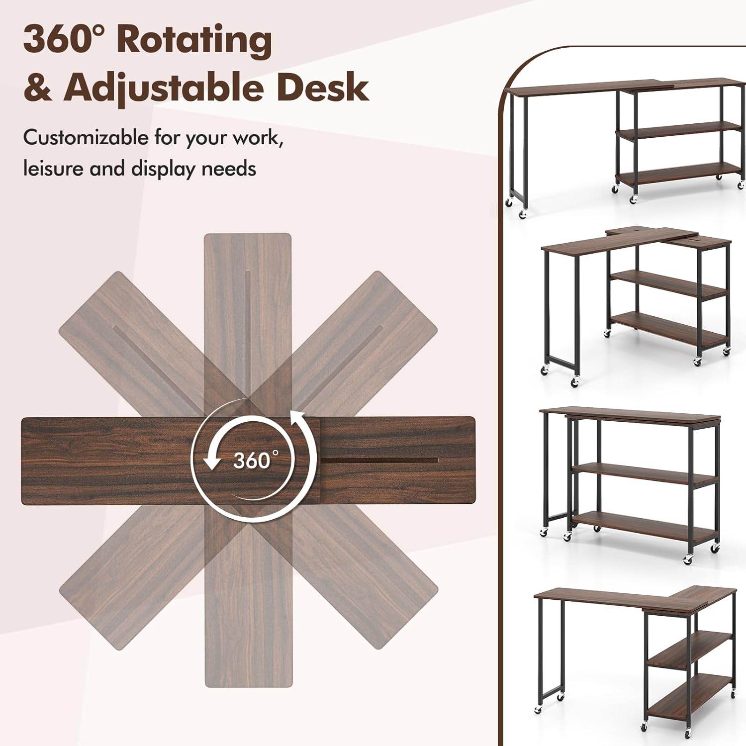 360 °   회전식 사이드 테이블, 2단 선반 및 6 - Desk Setup For Laptop 리뷰 및 가격