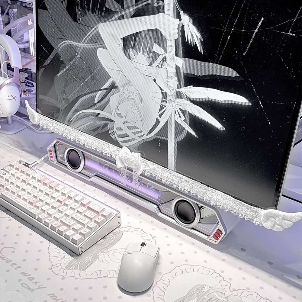 귀여운 흰색 레이스 모니터 장식 벨트, 활 모양 천사  - Desk Setup Design 리뷰 및 가격
