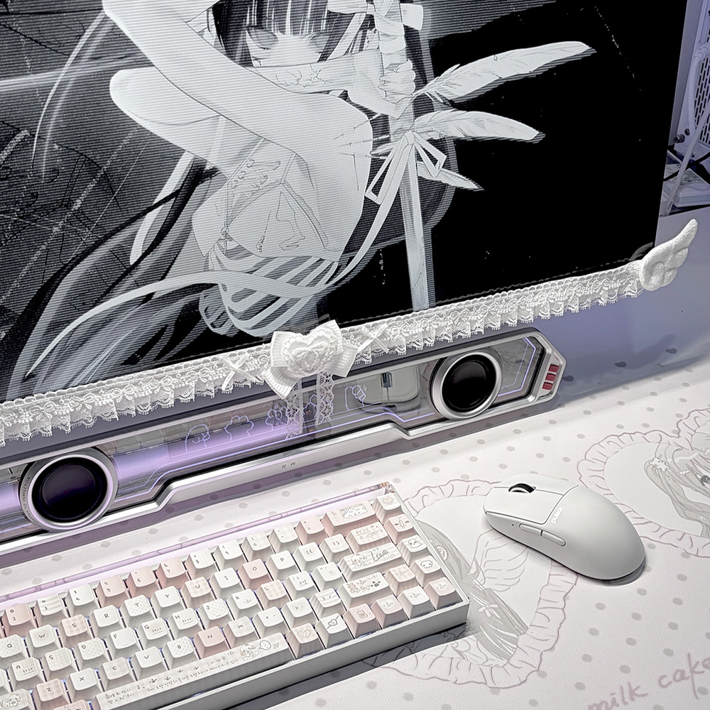 귀여운 흰색 레이스 모니터 장식 벨트, 활 모양 천사  - Desk Setup Design 리뷰 및 가격