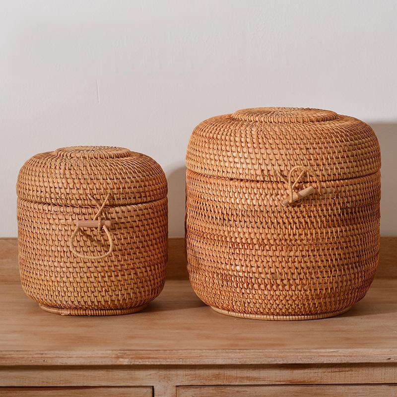 뚜껑이있는 손으로 짠 등나무 차 보관 상자 Puer 티 - Drawer Organizer Bamboo 리뷰 및 가격
