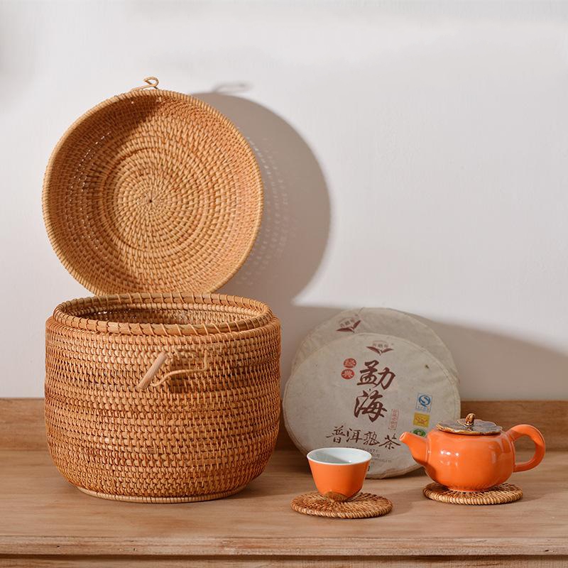 뚜껑이있는 손으로 짠 등나무 차 보관 상자 Puer 티 - Drawer Organizer Bamboo 리뷰 및 가격