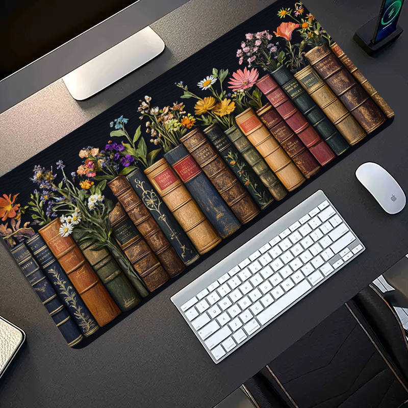 대형 게이밍 마우스 패드 빈티지 북스 와일드플라워 논슬 - Desk Setup Books 리뷰 및 가격