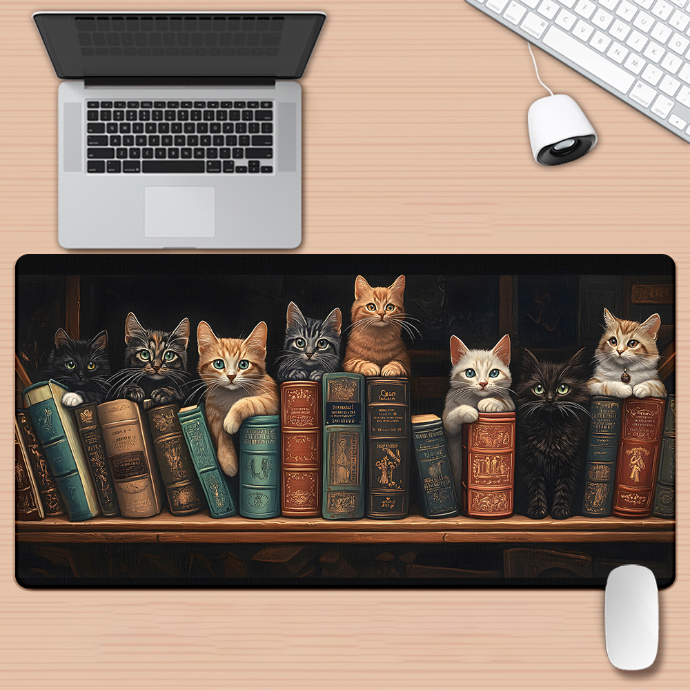 책 위에 귀여운 고양이 그림이 있는 마우스 패드, 게임 - Desk Setup Books 리뷰 및 가격
