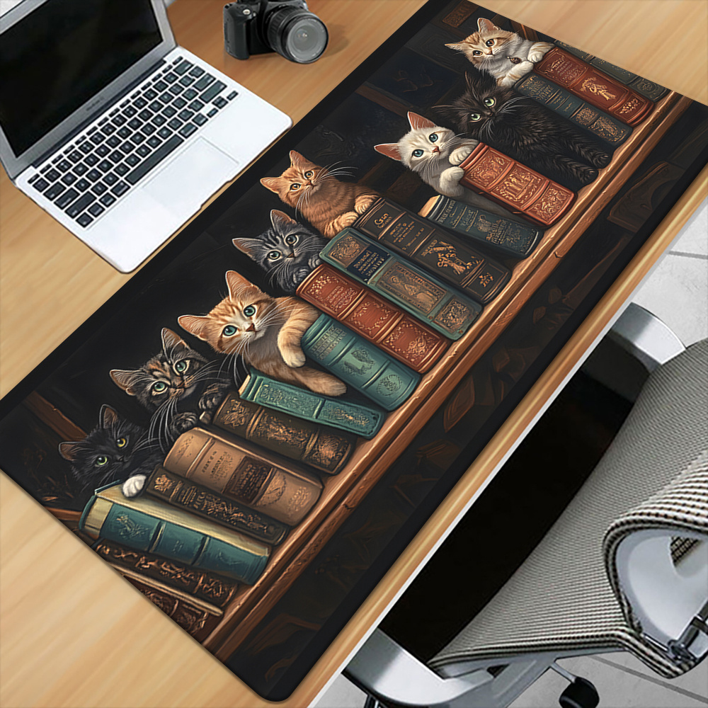 책 위에 귀여운 고양이 그림이 있는 마우스 패드, 게임 - Desk Setup Books 리뷰 및 가격
