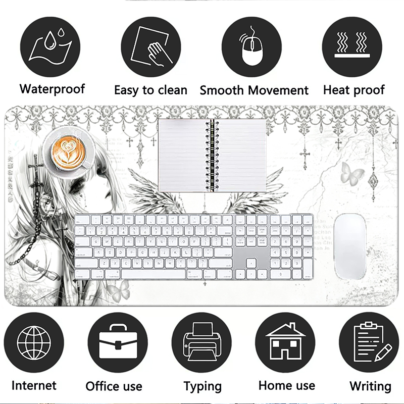 가죽 마우스 패드 블랙 화이트 애니메이션 미학 천사 소 - Desk Setup Mat 리뷰 및 가격